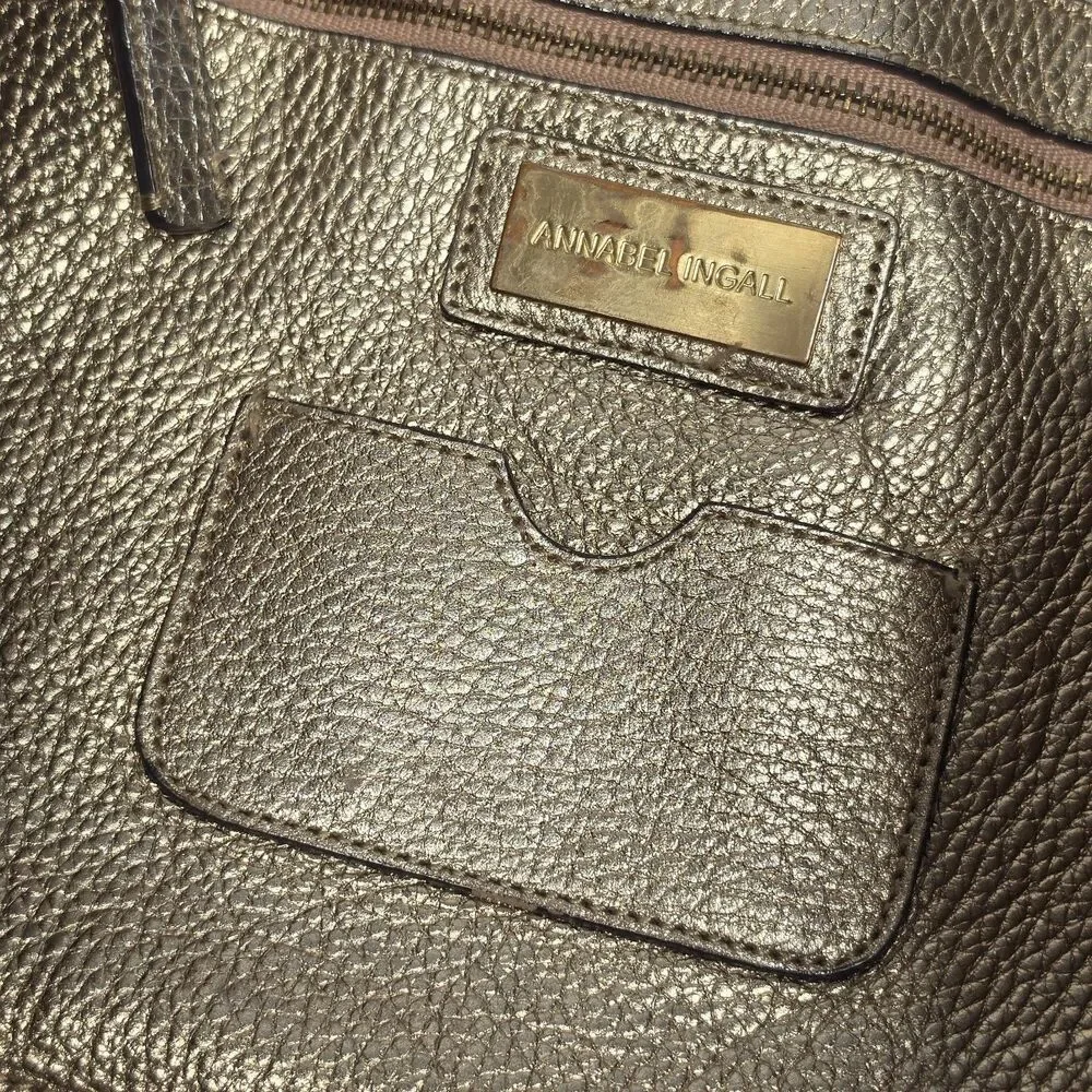 Annabel Ingall Isabella Gold Metallic Pebbled Leather Large Shoulder Tote Bag